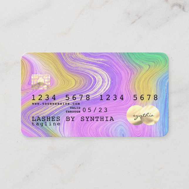 rosa av pastellmajs och guld marble Kredit Card Visitkort (Framsida)