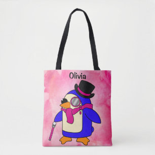 Rosa av penguin i tecknad tygkasse