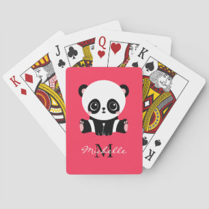 Rosa av Personligen i Monogram Cute Sitta Panda Casinokort