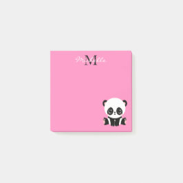 Rosa av Personligen i Monogram Cute Sitta Panda  Post-it Block