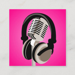 Rosa av Podcast Microphone-hörlurar Fyrkantigt Visitkort