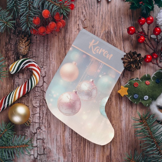 Rosa av prydnadsföremål i Girly Personlig Stor Julstrumpa (Girly Personalized Christmas Pink ornaments Large Christmas Stocking)