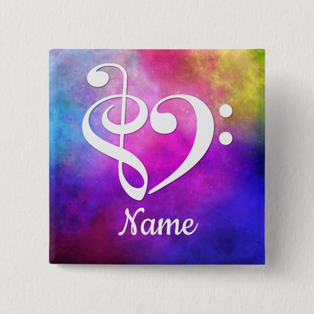 Rosa av rengjort Bass Clef Heart Nebula Customized Knapp (Framsida)