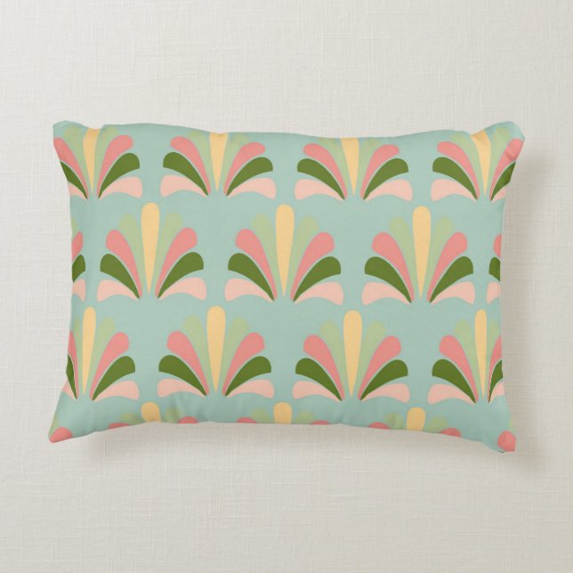 Rosa av Retro Art Deco-Grönt Prydnadskudde (Baksidan)