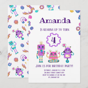 Rosa av Robot party Girl Inbjudningar