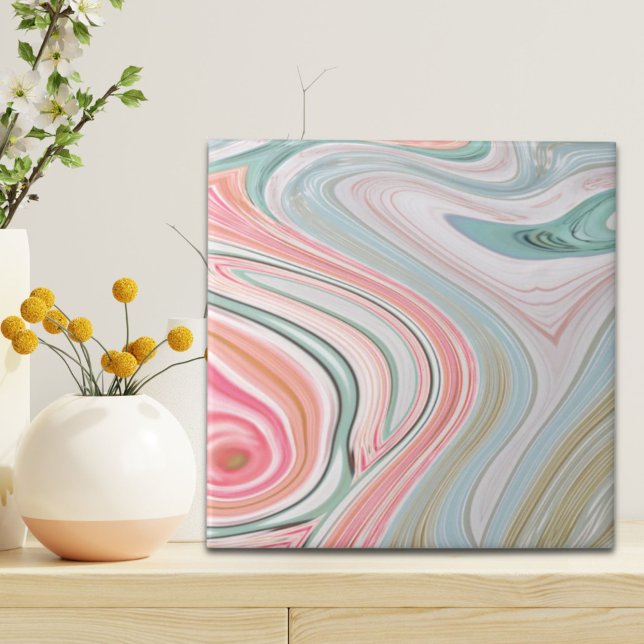 rosa av rörvirvelvirvelvirv av kombipelt kakelplatta (ombre pastel mint coral pink marble swirls tile)