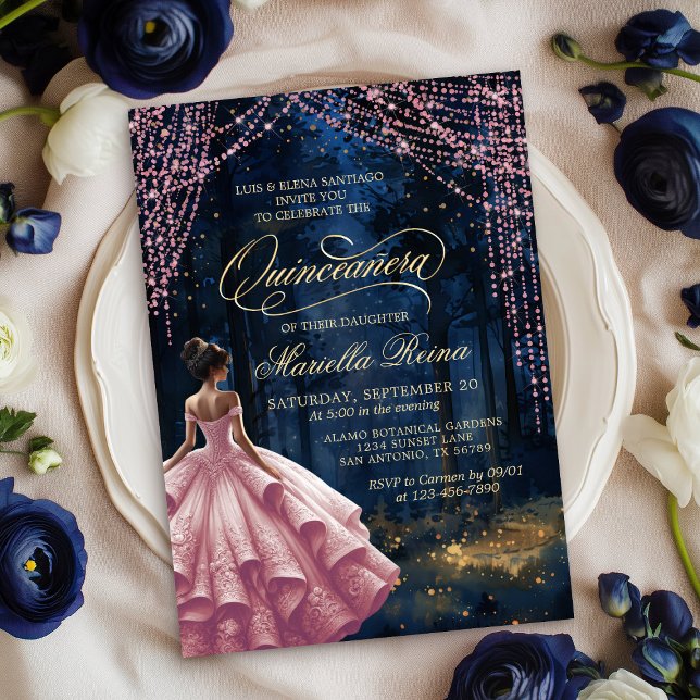  Rosa av skogen Quinceañera Inbjudningar (Skapare uppladdad)