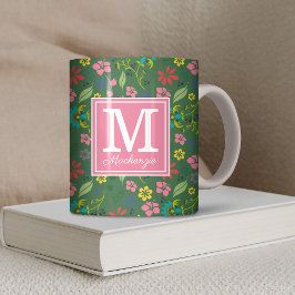 Rosa av skogsskogens Grönt i Girly Bohemian Flower Kaffemugg