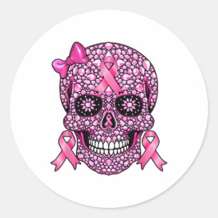 Rosa av Sugar Skull Ribbon Breast Cancer Awareness Runt Klistermärke
