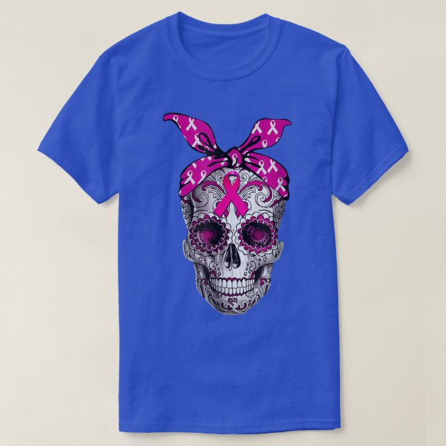 Rosa av Sugar Skull Ribbon Breast Cancer Awareness T Shirt (Design framsida)
