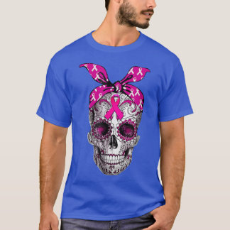 Rosa av Sugar Skull Ribbon Breast Cancer Awareness T Shirt