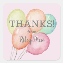 Rosa av tack vattenfärgbubblor fyrkantigt klistermärke