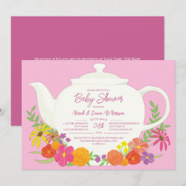 Rosa av tekanna i Tea Party Baby Shower Girl Inbjudningar