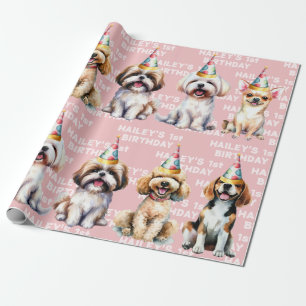 Rosa av temaFödelsedagsfest för hund Presentpapper