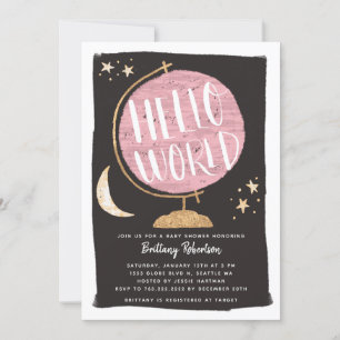 Rosa av temat Globe Hej World Baby Shower Inbjudningar