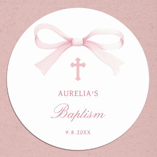 Rosa av vattenfärg Bow Baptism Runt Klistermärke