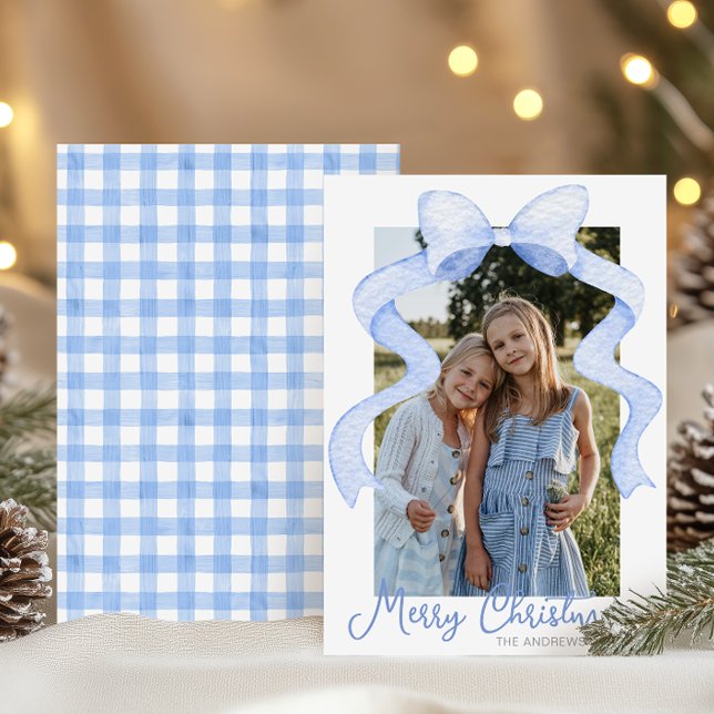 Rosa av vattenfärg Bow Ribbon Sash-julfoto Julkort (Skapare uppladdad)