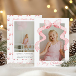 Rosa av vattenfärg Bow Ribbon Sash-julfoto Julkort