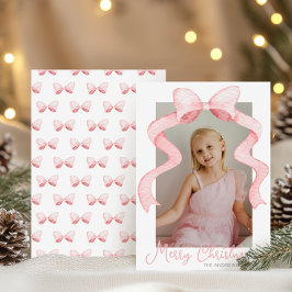 Rosa av vattenfärg Bow Ribbon Sash-julfoto Julkort