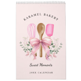 Rosa av vattenfärg Bow Utensils Bakery Kalender