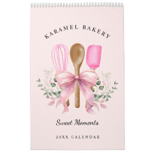 Rosa av vattenfärg Bow Utensils Bakery Kalender