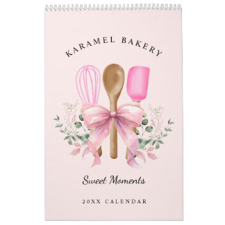 Rosa av vattenfärg Bow Utensils Bakery Kalender