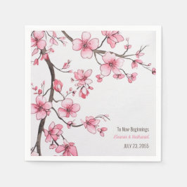 Rosa av vattenfärg Cherry Blommar Blommigt Bröllop Pappersservett