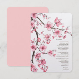 Rosa av vattenfärg Cherry Blommar Blommigt Bröllop Tack Kort