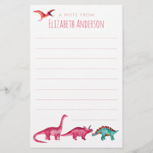 Rosa av vattenfärg Dinosaur  Brevpapper