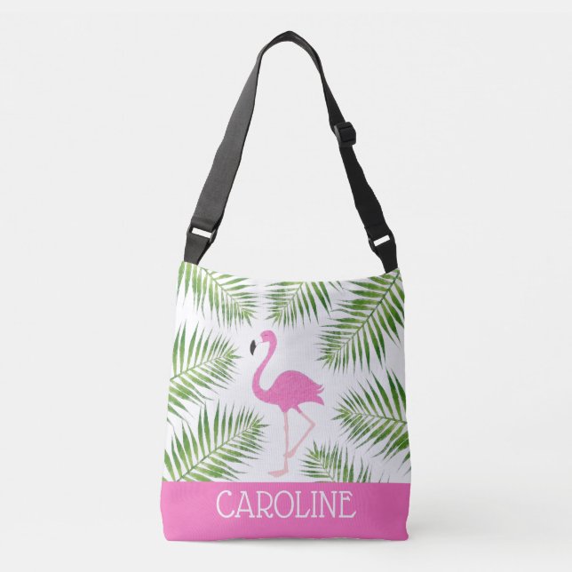 Rosa av vattenfärg Flamingo Tropical Beach Tote Axelväska (Framsida)
