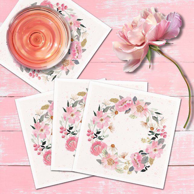 Rosa av vattenfärg Garden Flowers Pappersservett (Watercolor pink garden flowers bridal shower napkins)