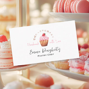 Rosa av vattenfärg i Pajer Chef Cupkaka Strawberry Visitkort