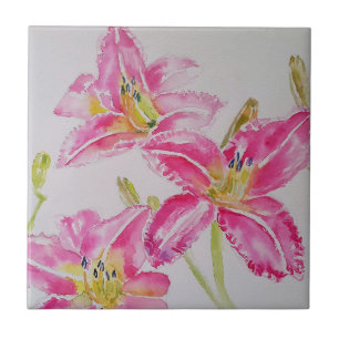 Rosa av vattenfärg Lily Flower Blommigt Ceramic T Kakelplatta