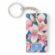 Rosa av vattenfärg Magnolia Botanical Blue Monogra