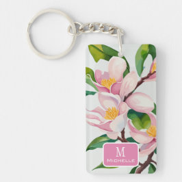 Rosa av vattenfärg Magnolia Botanical Monogram Nyckelring