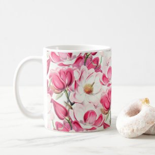 Rosa av vattenfärg Magnolia Flowers Mönster Kaffemugg