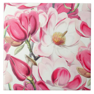 Rosa av vattenfärg Magnolia Flowers Mönster Kakelplatta