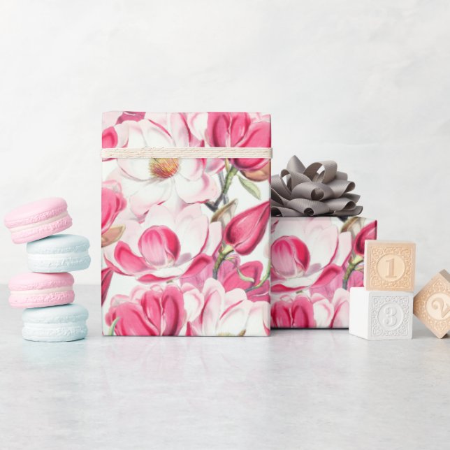 Rosa av vattenfärg Magnolia Flowers Mönster Presentpapper (Baby Shower)
