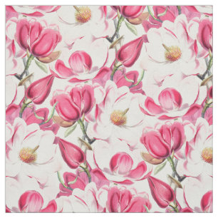 Rosa av vattenfärg Magnolia Flowers Mönster Tyg