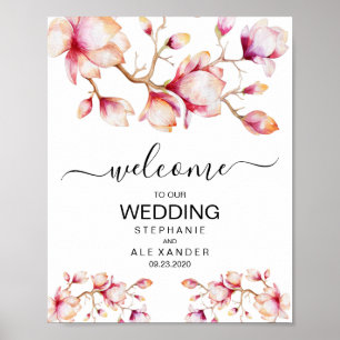 Rosa av vattenfärg Magnolia Flowers Poster