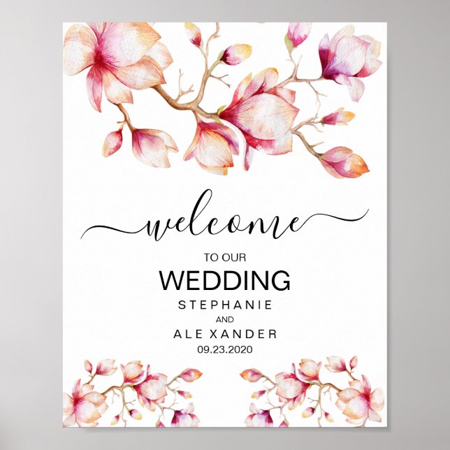 Rosa av vattenfärg Magnolia Flowers Poster (Framsidan)