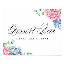 Rosa av vattenfärg och blå Hydrangeas Dessert Pub