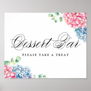 Rosa av vattenfärg och blå Hydrangeas Dessert Pub Poster