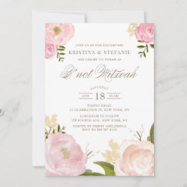 Rosa av vattenfärg Peony Blommigt B'not Mitzvah Inbjudningar