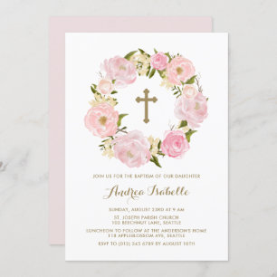  Rosa av vattenfärg Peony Wandedeckaptism Inbjudningar