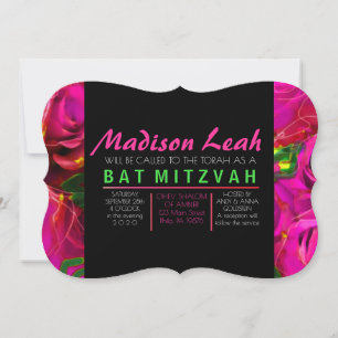 ROSA AV VATTENFÄRG RO NEON Bat mitzvah inbjudan