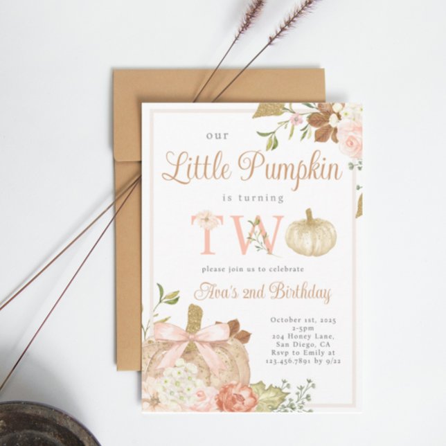 Rosa av vattenfärg Vår lilla pumpor, andra födelse Inbjudningar (Skapare uppladdad)