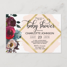 Rosa av vattenfärgad Blommigt  Burgundy Guld Baby  Inbjudningar
