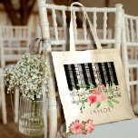 rosa av vattenfärgblommor i musikpiano tygkasse<br><div class="desc">musikpiano blommigt personlig namn väska</div>