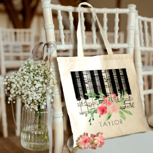 rosa av vattenfärgblommor i musikpiano tygkasse